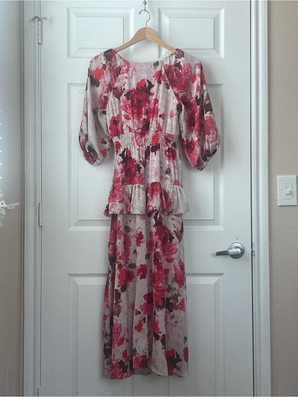 Floral Midi Dress Roses Smocked Waist Feminine Romantic Cottagecore Euro Summer - Picture 9 of 16